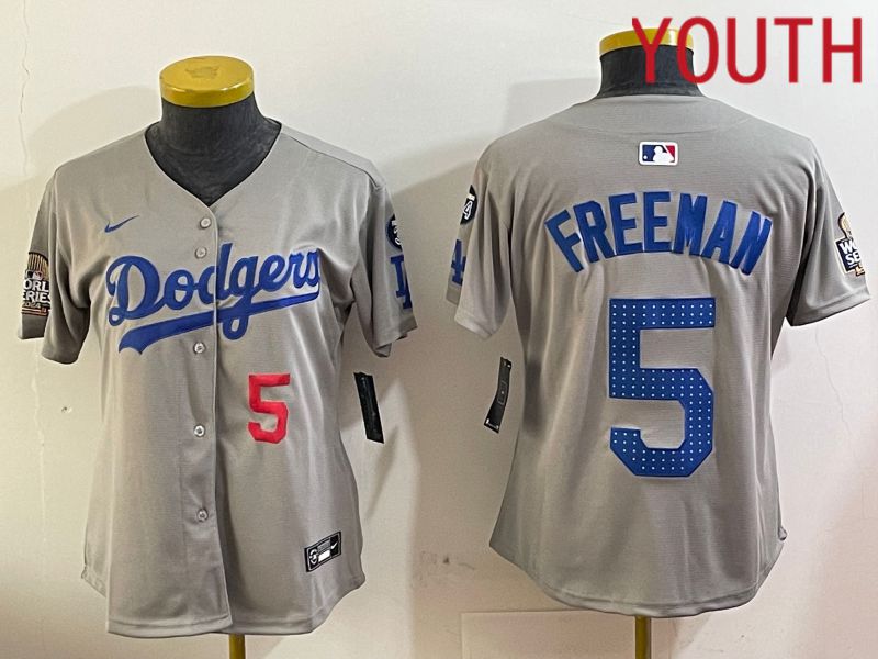 Youth Los Angeles Dodgers #5 Freeman Grey Game 2024 Nike MLB Jersey style 12052->youth mlb jersey->Youth Jersey